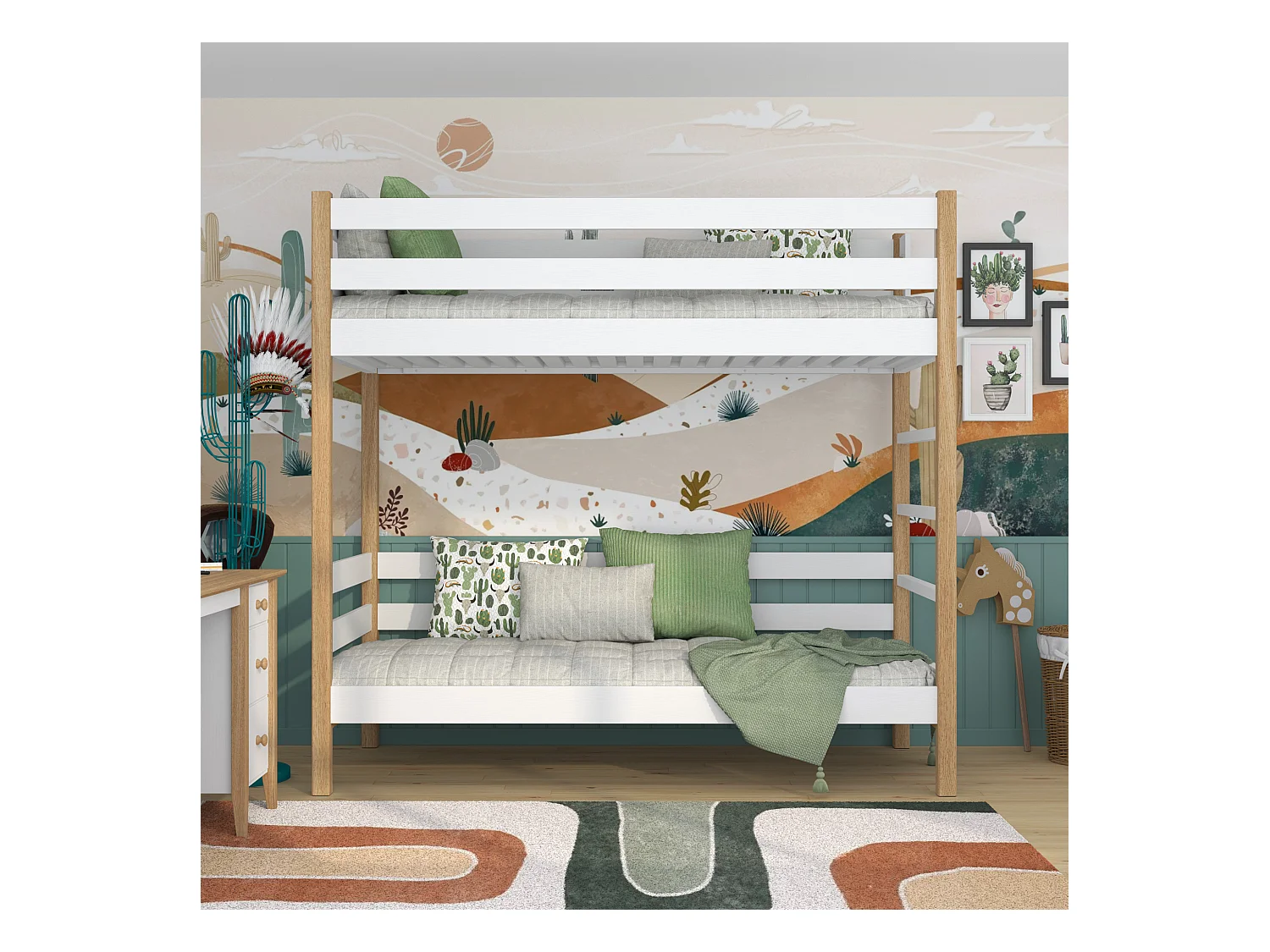 ETAGENBETT N03 Weiß / Eiche Natur 100x200