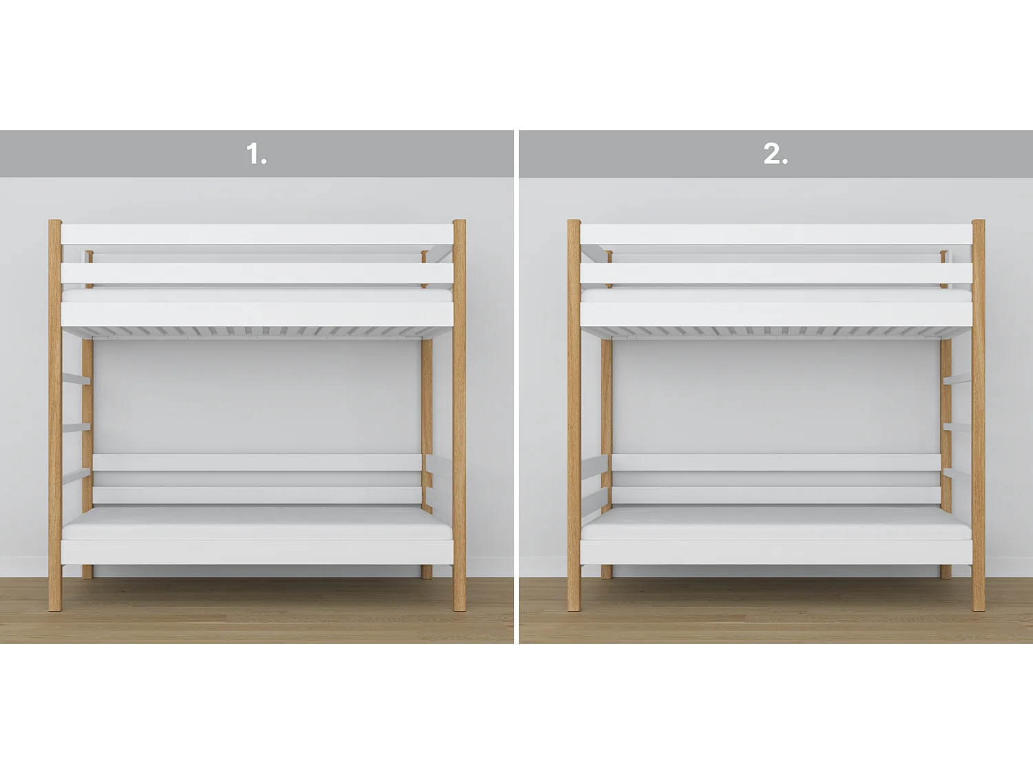 ETAGENBETT N03 Weiß / Eiche Natur 80x180