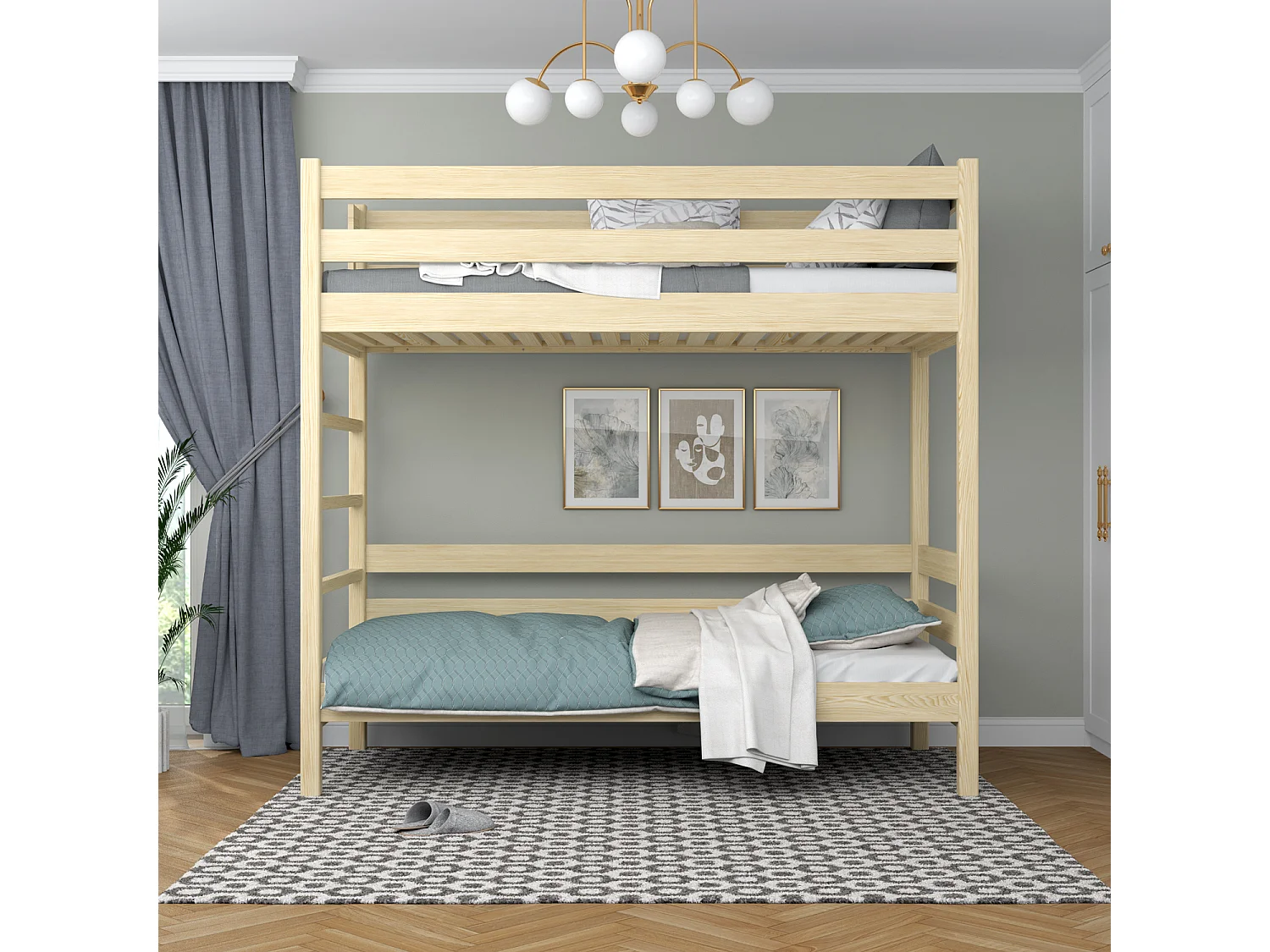 Lit superposé en bois N03 Pin Clair 100x200