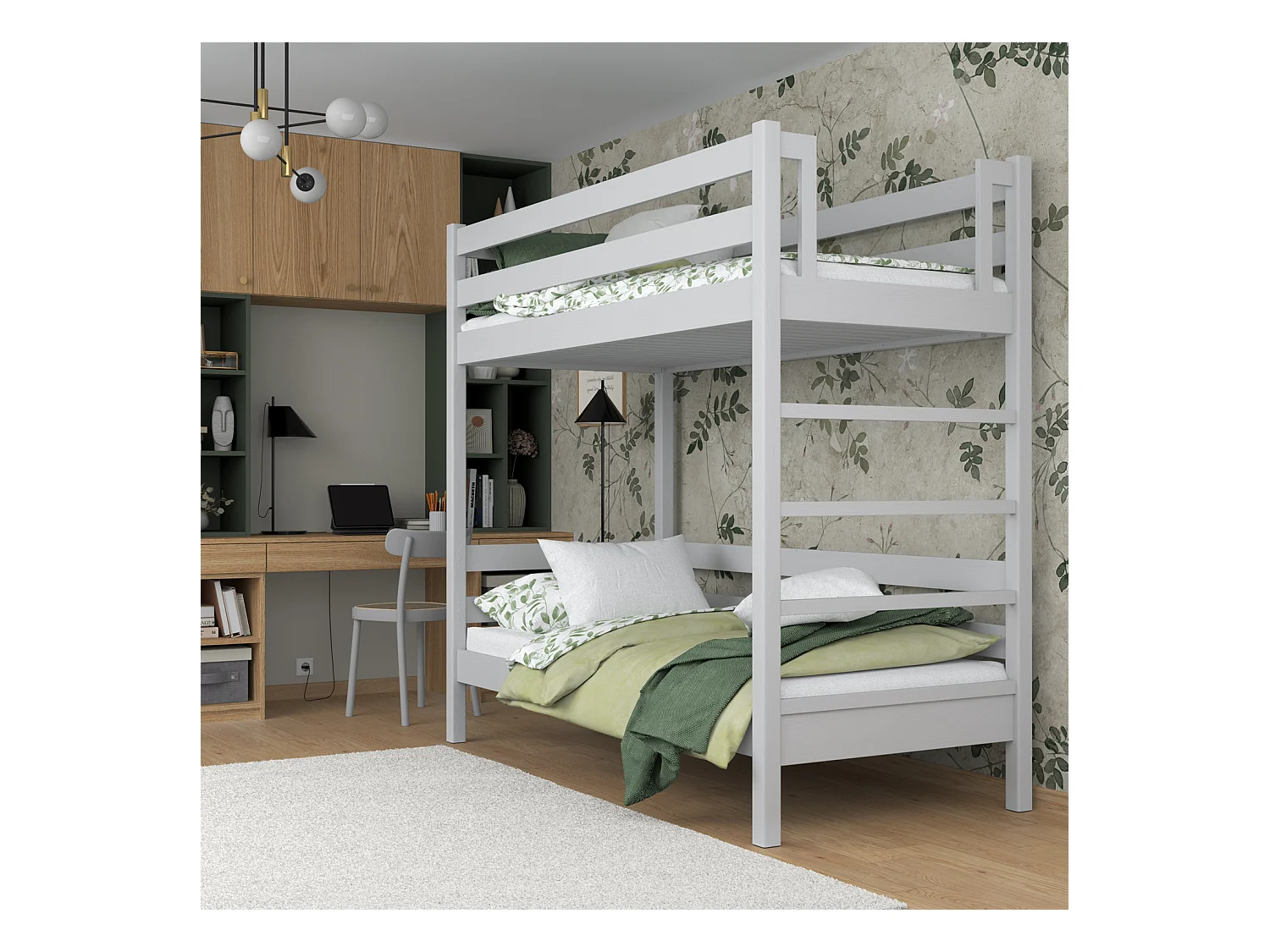 Lit superposé en bois N03 Gris 90x200