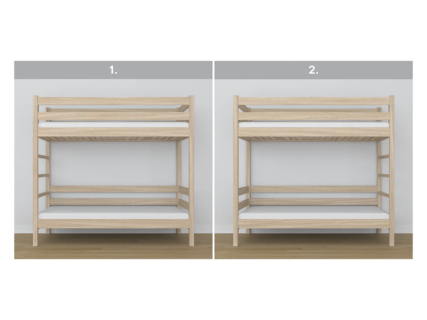 Lit superposé en chêne N03 Chêne Blanchi 100x200