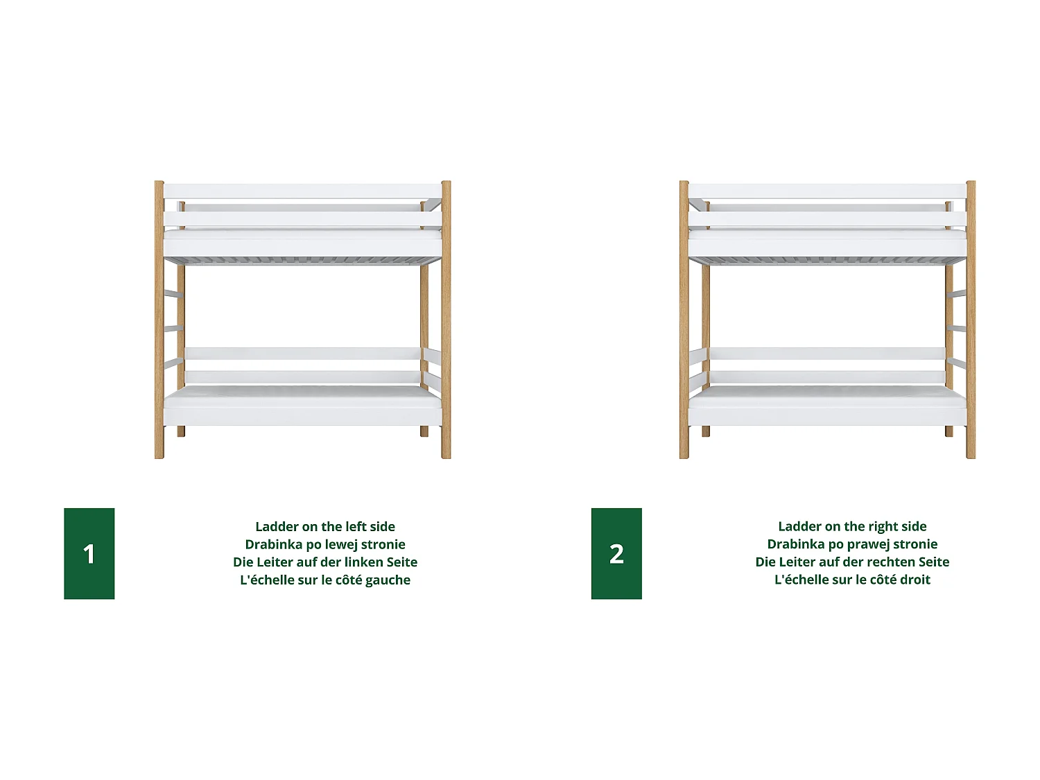 Lit superposé en bois N03 Blanc / Chêne Naturel 90x200