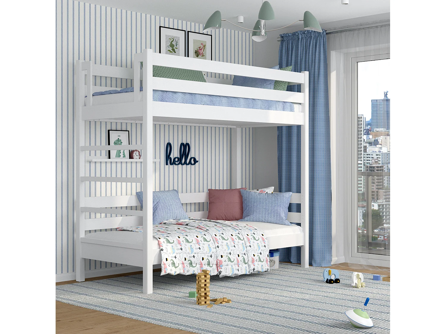 Lit superposé en bois N03 Blanc 90x180