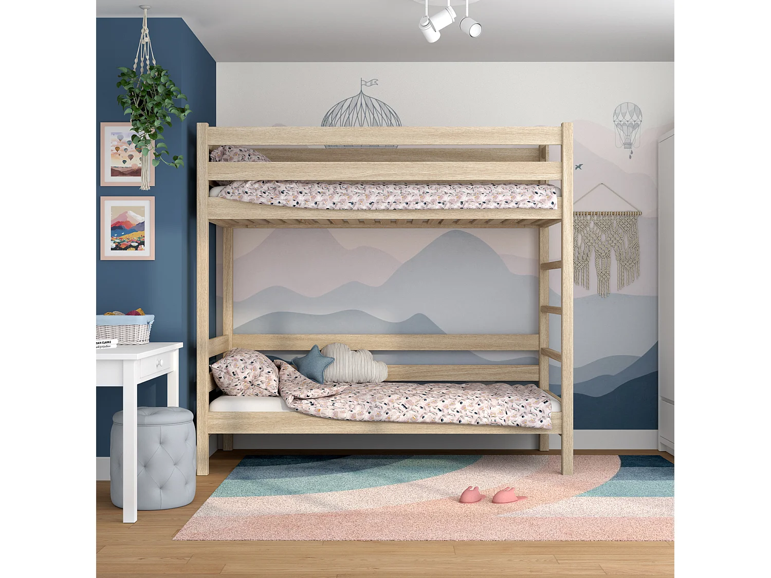 Lit superposé en chêne N03 Chêne Blanchi 90x180