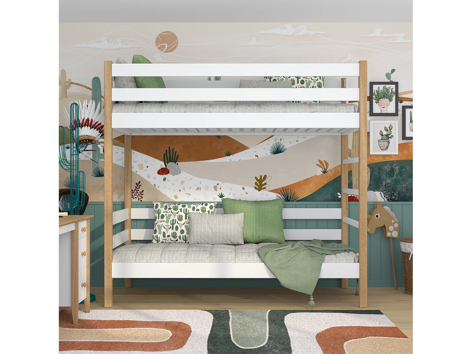 Lit superposé en bois N03 Blanc / Chêne Naturel 120x200