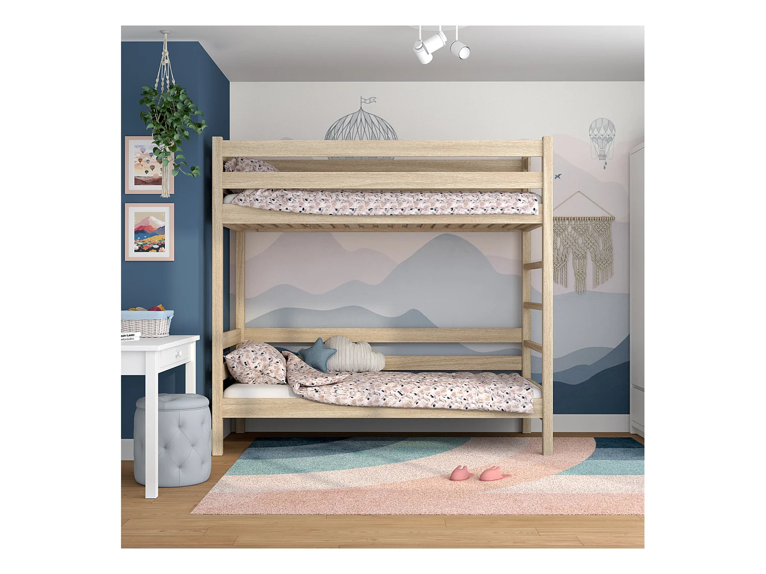 Lit superposé en chêne N03 Chêne Blanchi 90x200