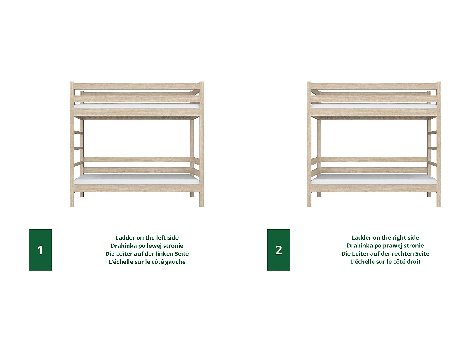 Lit superposé en chêne N03 Chêne Blanchi 90x200