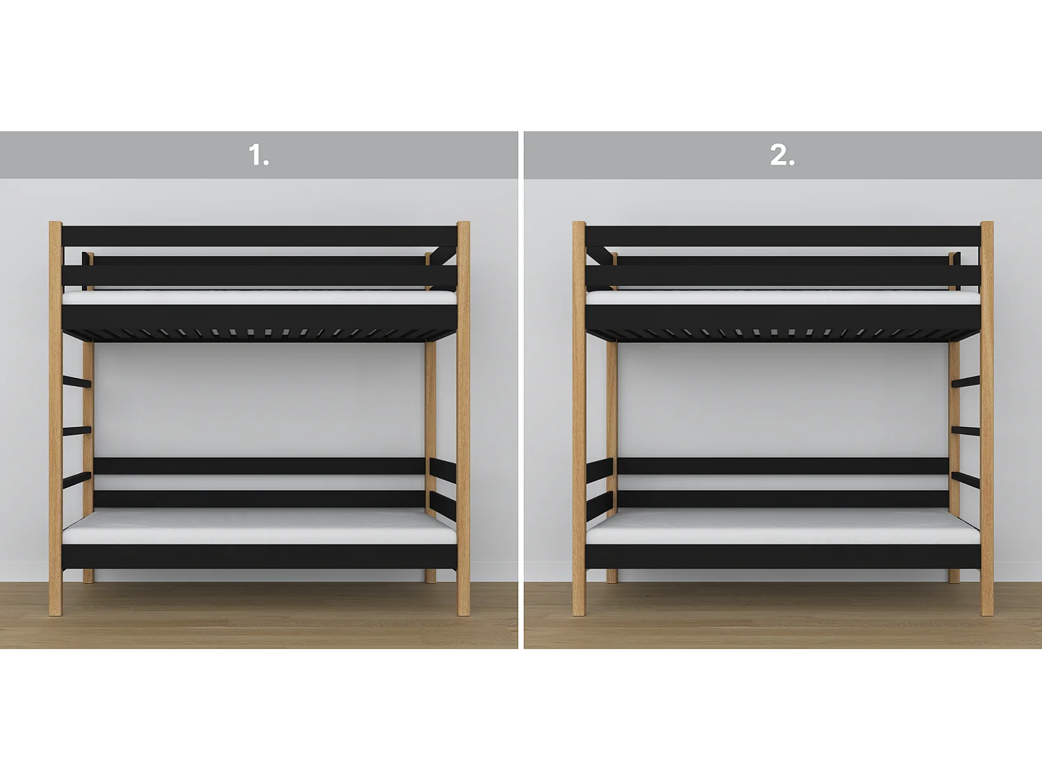 ETAGENBETT N03 Schwarz / Eiche Natur 80x190