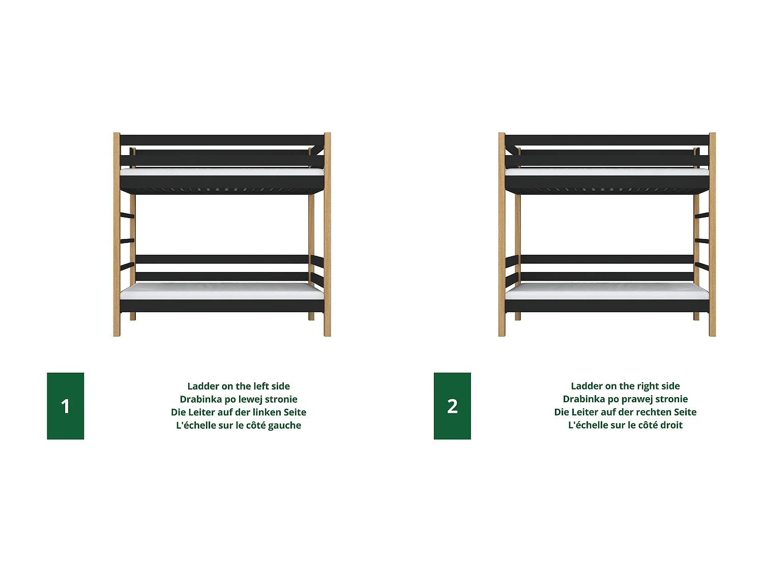 Lit superposé en bois N03 Noir / Chêne Naturel 80x200