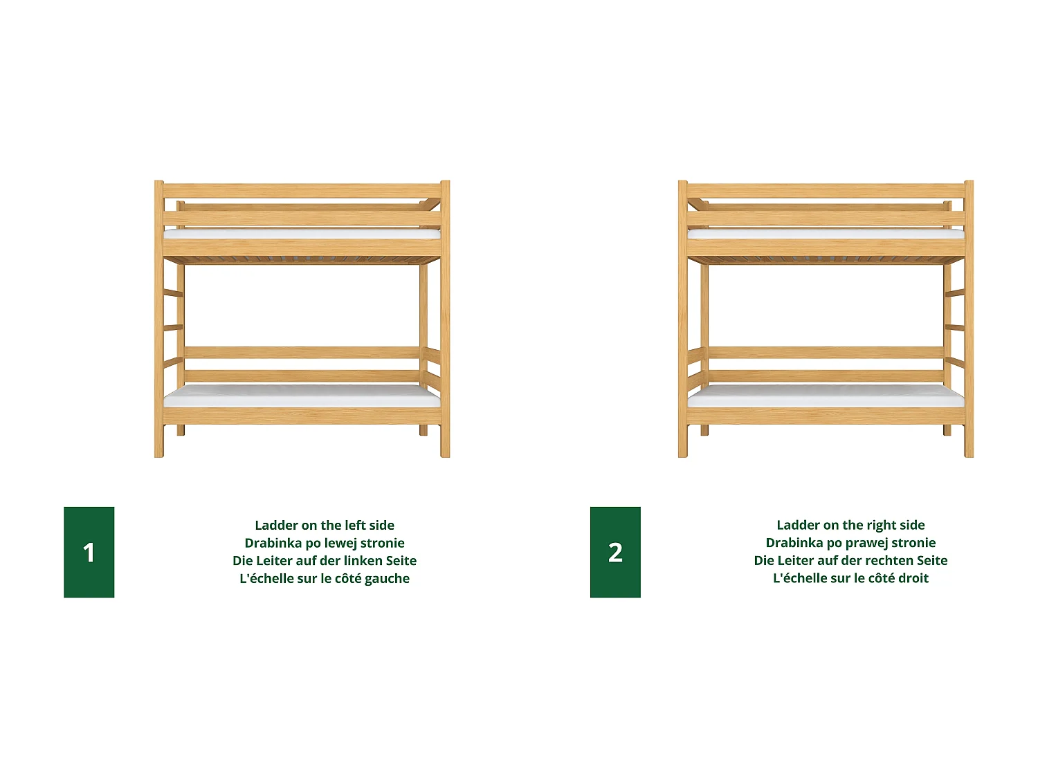 Lit superposé en bois N03 Pin Naturel 80x180
