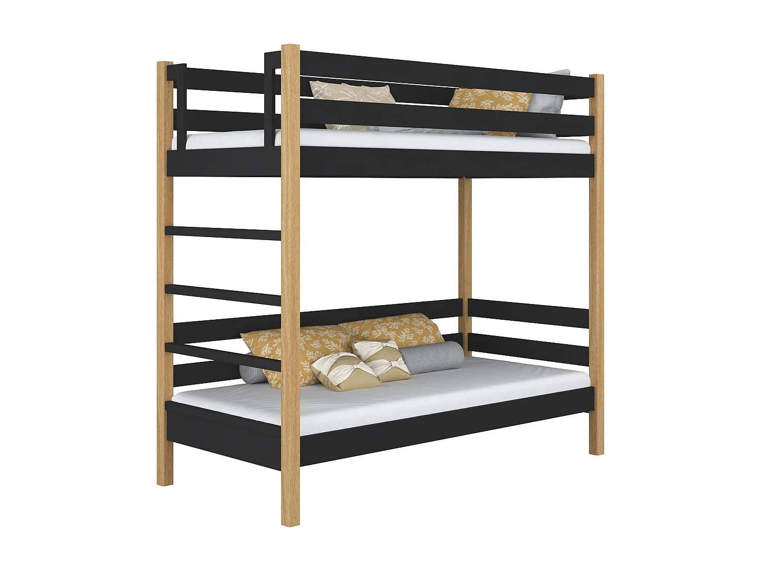 ETAGENBETT N03 Schwarz / Eiche Natur 90x180