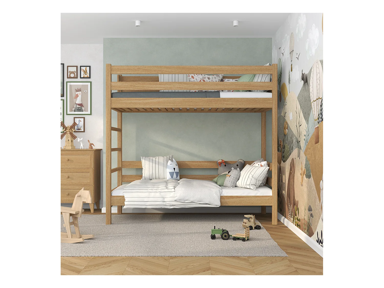 Lit superposé en chêne N03 Chêne Naturel 90x200