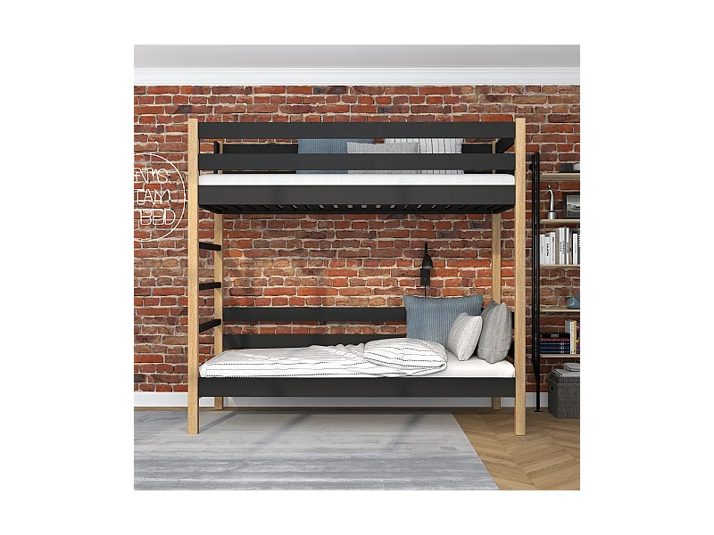 ETAGENBETT N03 Schwarz / Eiche Natur 90x200