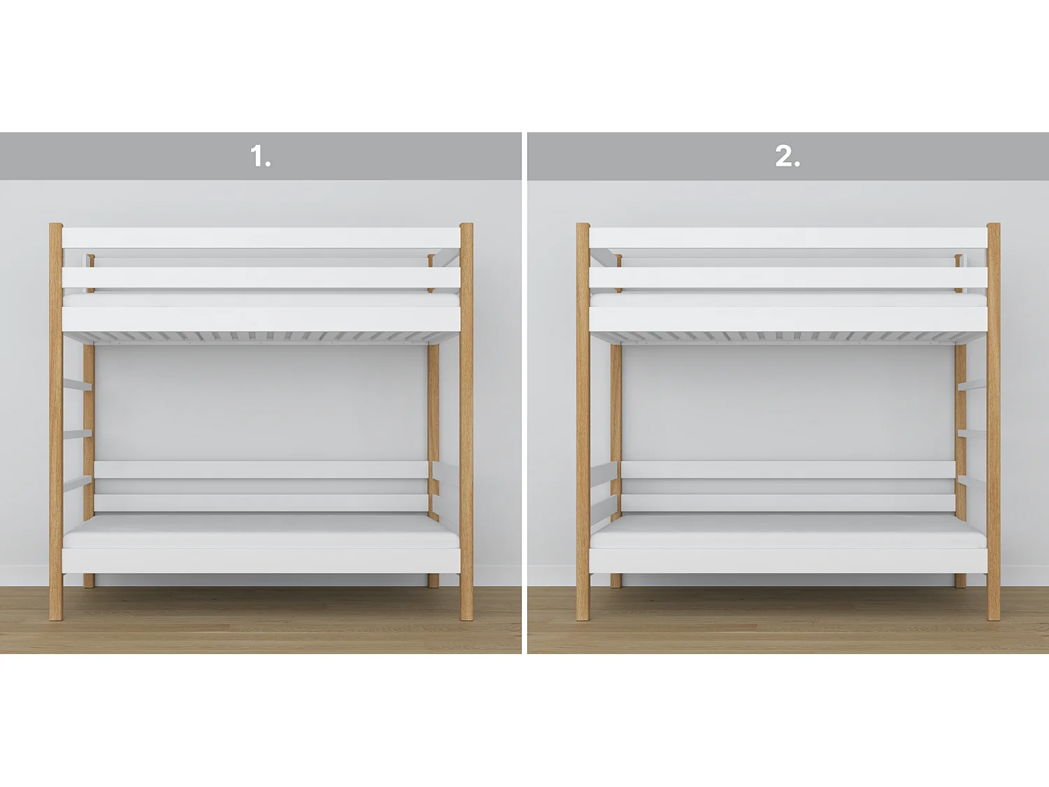 Lit superposé en bois N03 Blanc / Chêne Naturel 80x190