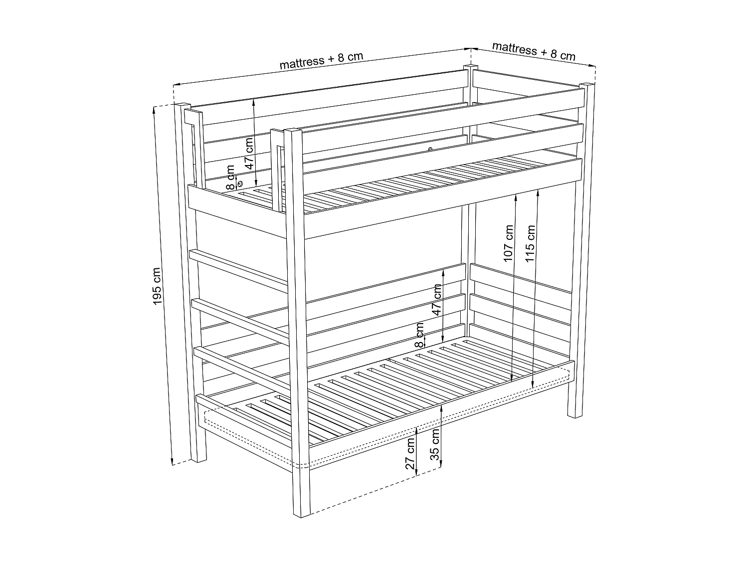 Lit superposé en bois N03 Noir / Chêne Naturel 100x200