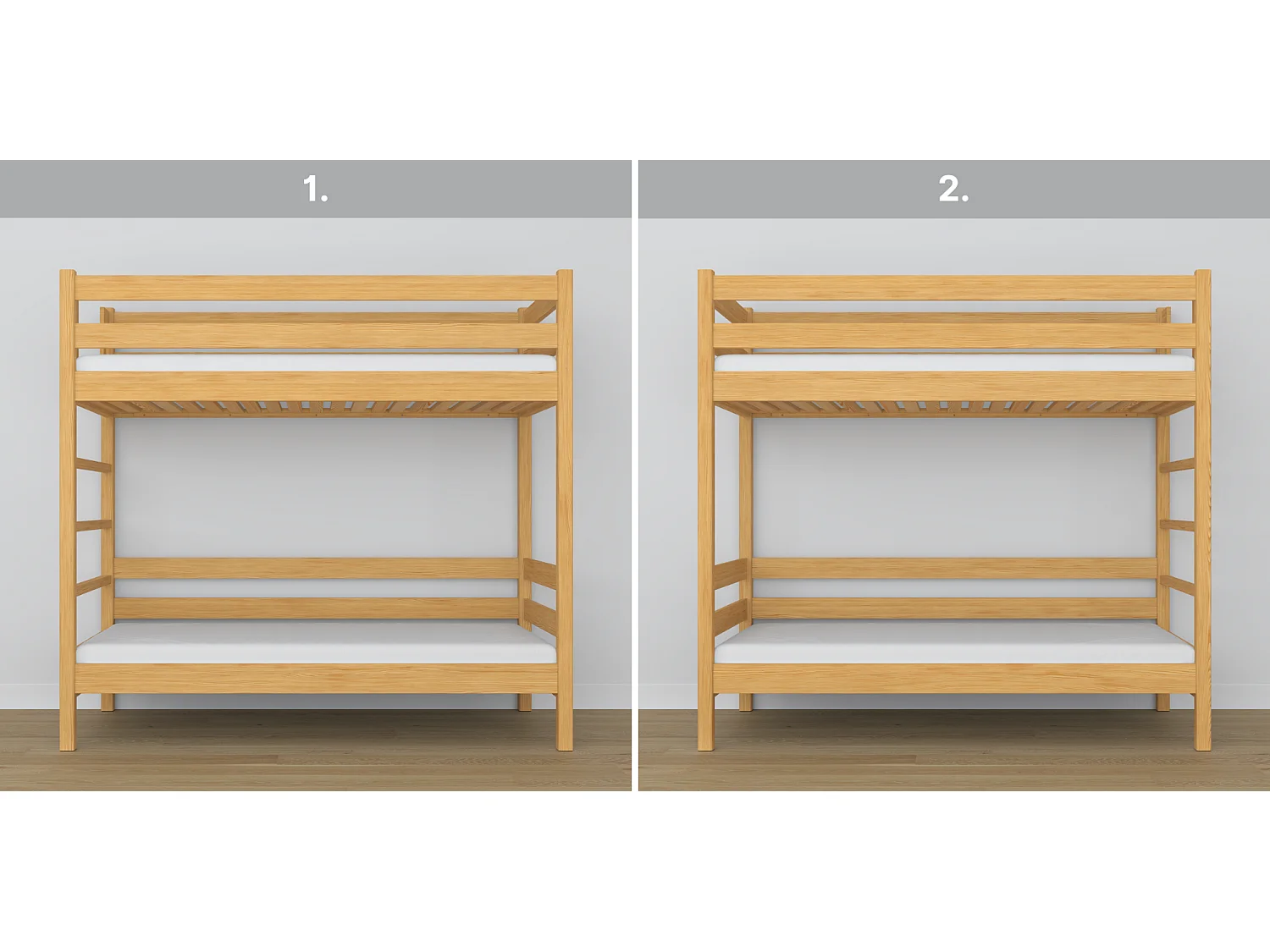 Lit superposé en bois N03 Pin Naturel 90x180