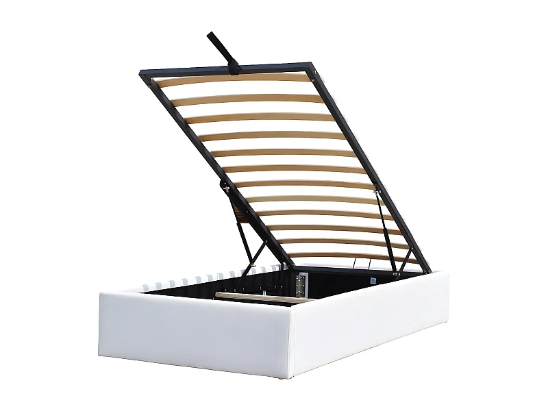 Nuits D'or Solide Lit Coffre Blanc pour Matelas 90x200 cm - 12 Lattes - Manon + Pieds - Montage Rapide et Facile - revet