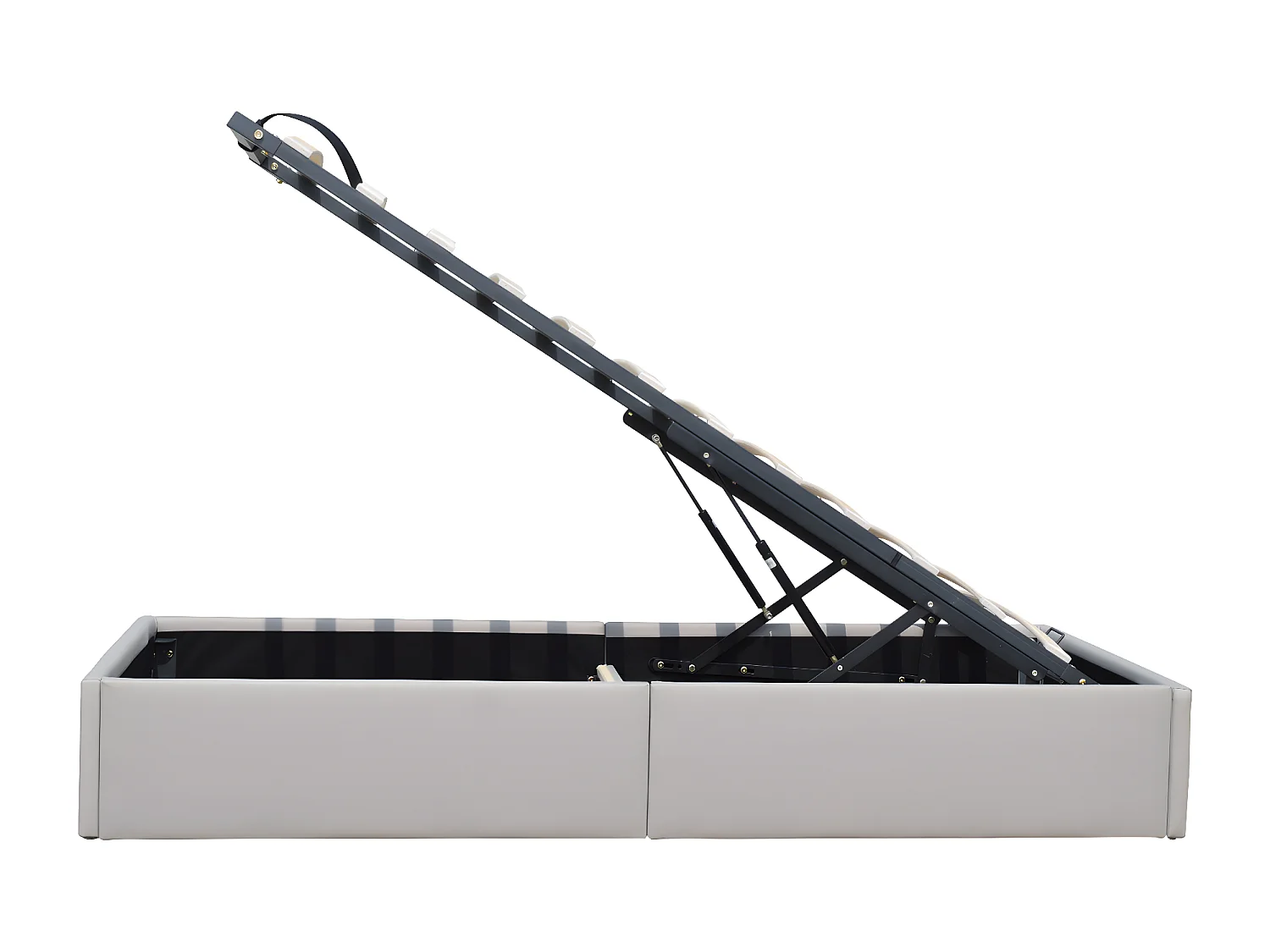 Solide Lit Coffre Gris pour Matelas 90x190 cm - 12 Lattes - Manon + Pieds - Montage Rapide et Facile - revetement PVC Si