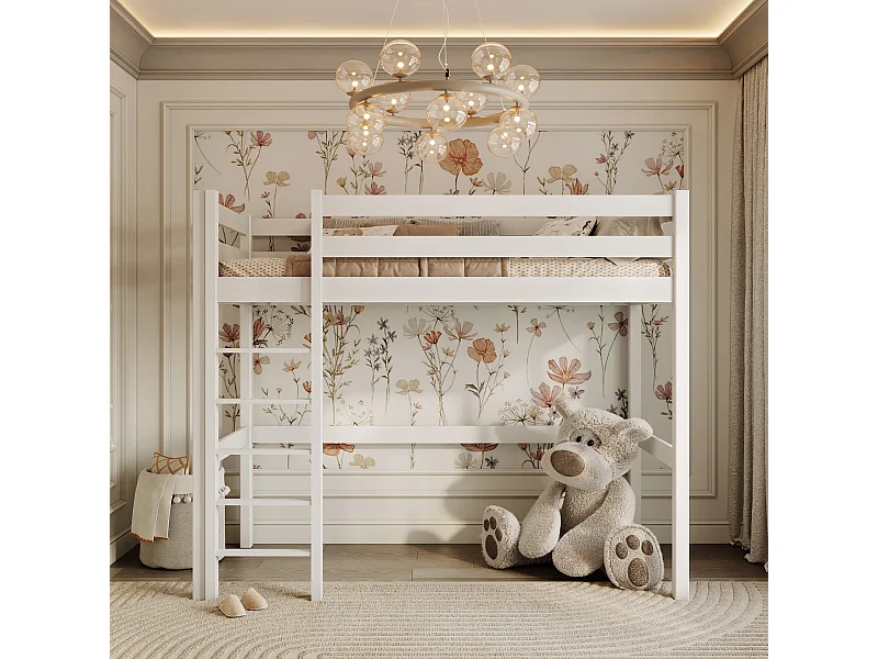 Lit mezzanine en bois N05 Blanc 80x190