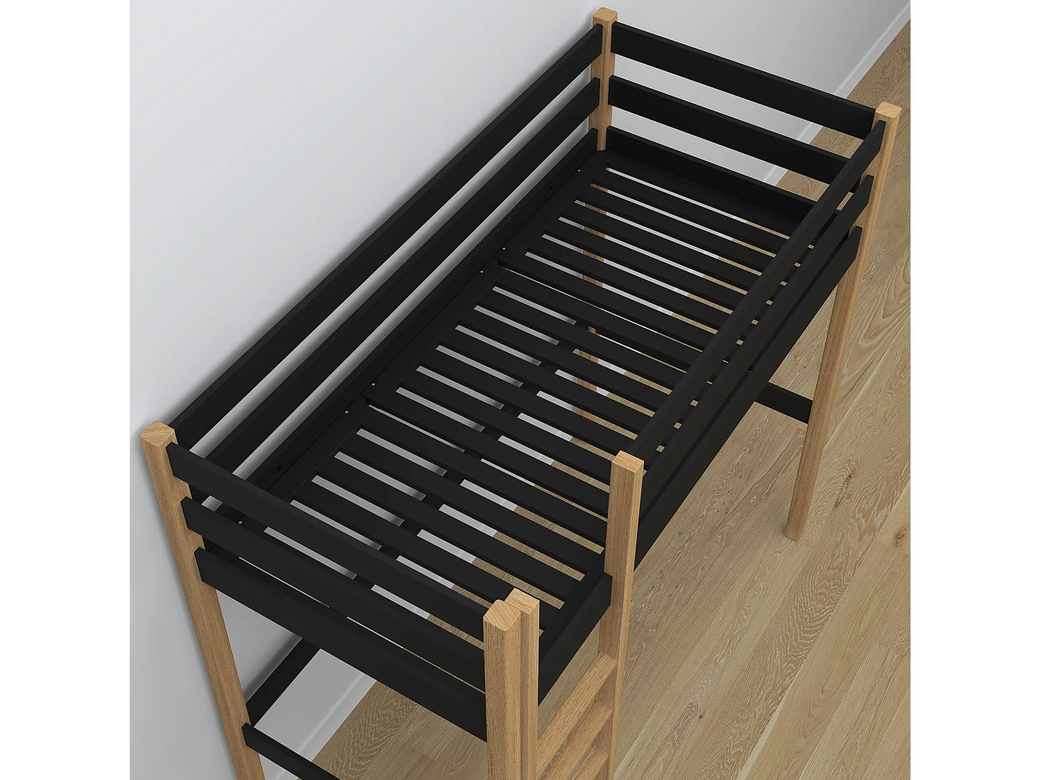 Lit mezzanine en bois - avec bureau N05 Noir / Chêne Naturel 100x180