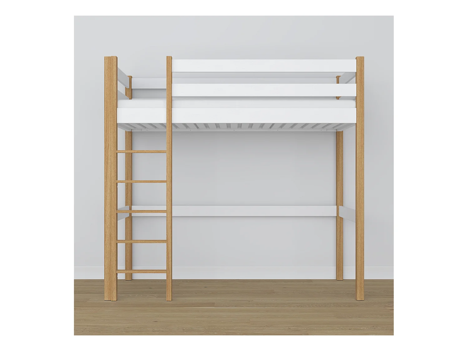 Lit mezzanine en bois N05 Blanc / Chêne Naturel 80x200