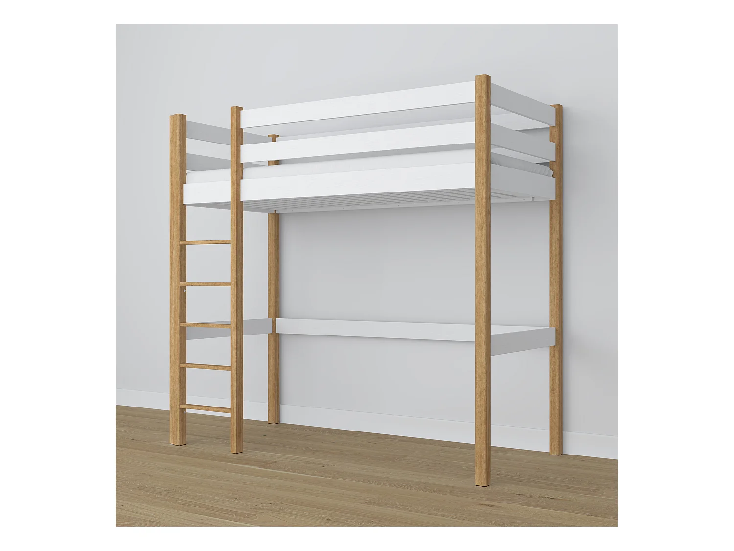 Lit mezzanine en bois N05 Blanc / Chêne Naturel 80x200