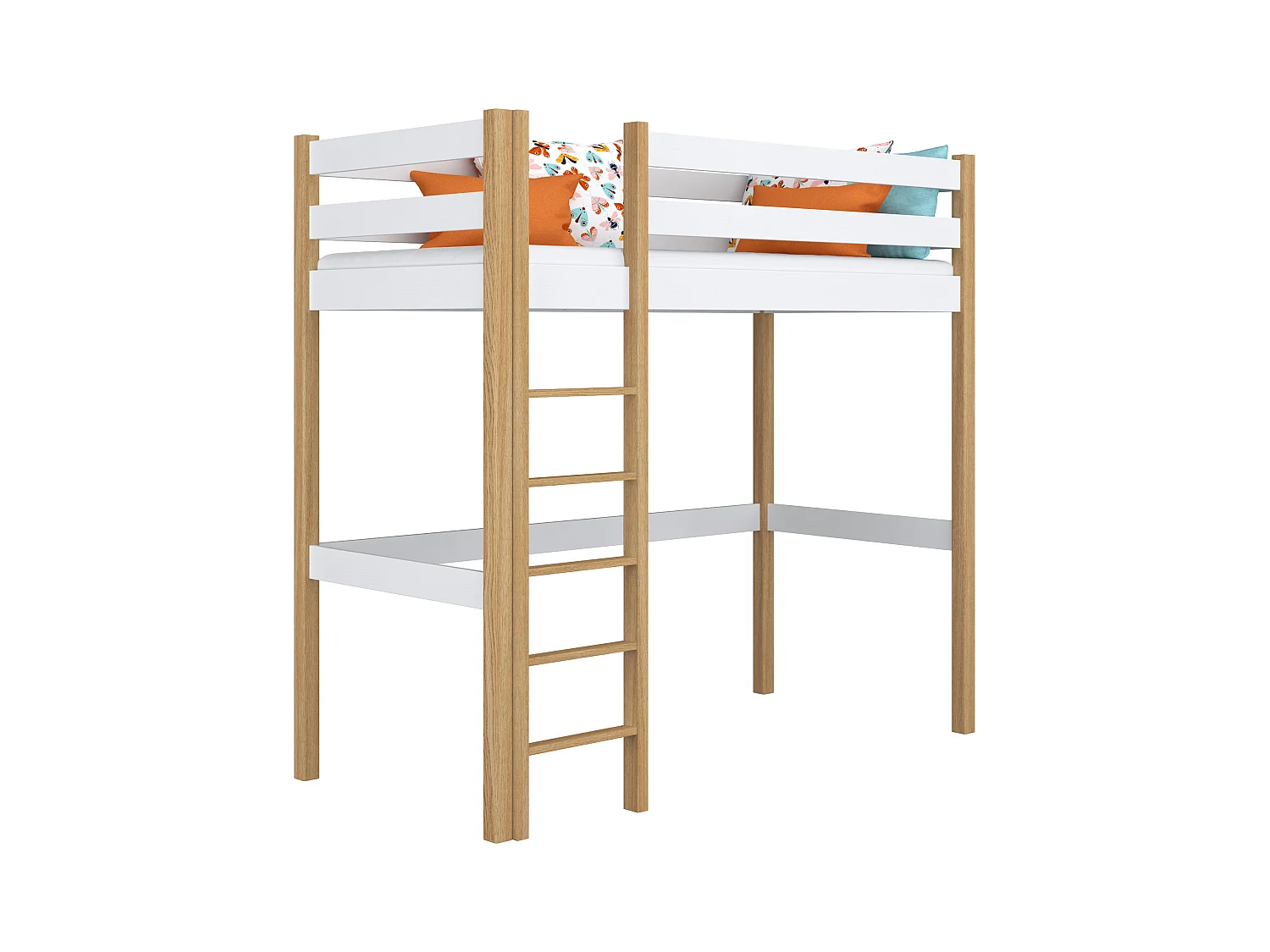 Lit mezzanine en bois N05 Blanc / Chêne Naturel 80x200