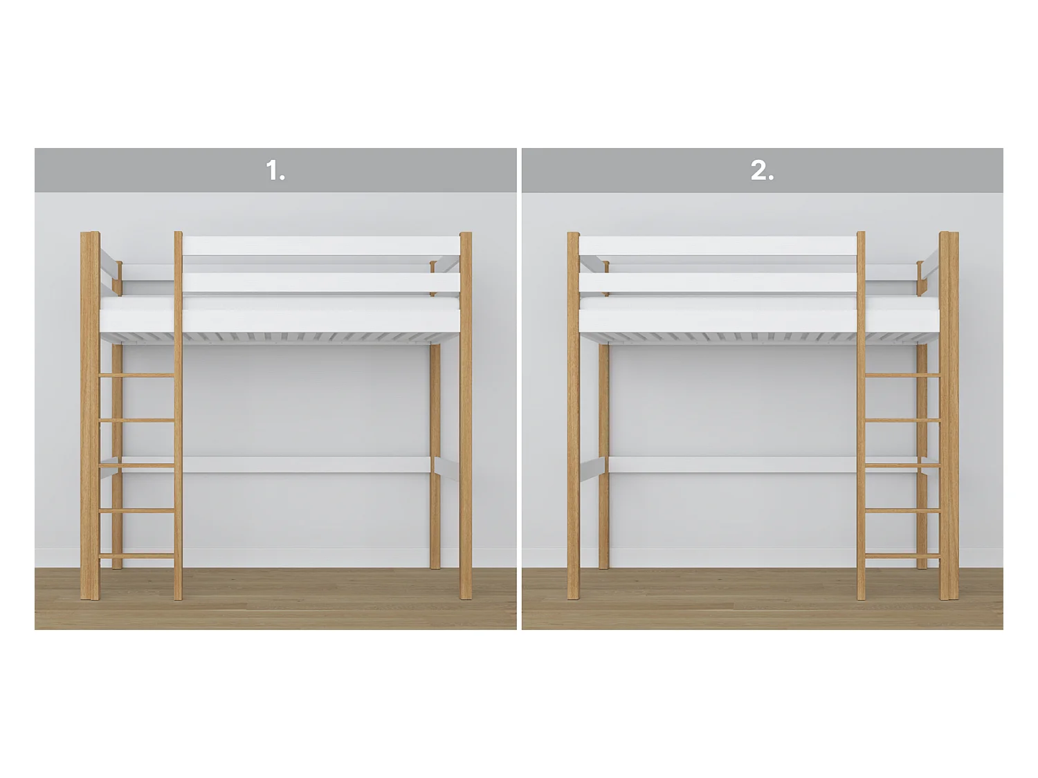 Lit mezzanine en bois N05 Blanc / Chêne Naturel 80x200