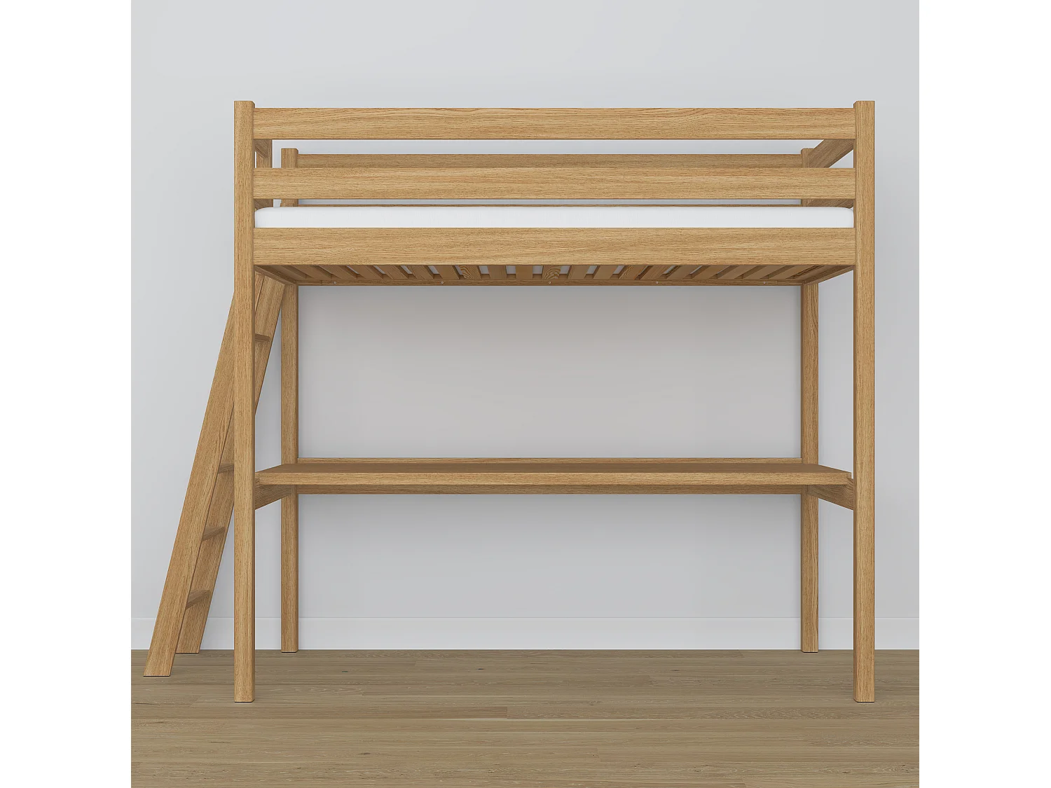 Lit mezzanine en chêne - avec bureau N02 Chêne Naturel 80x180