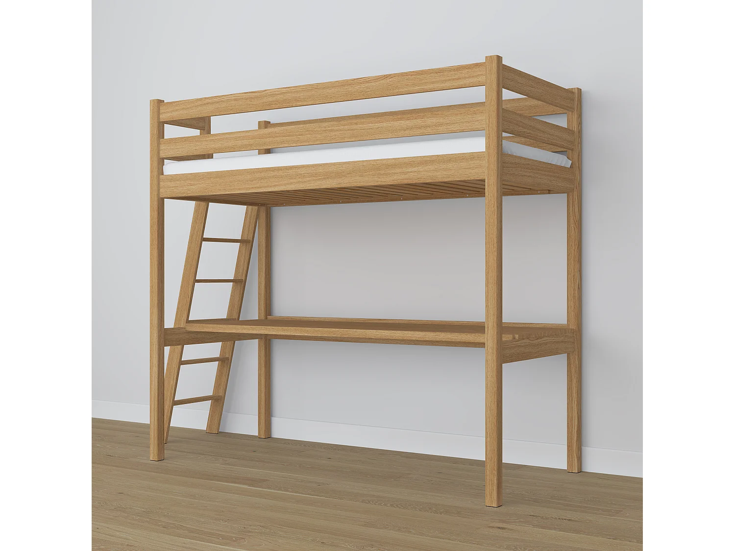 Lit mezzanine en chêne - avec bureau N02 Chêne Naturel 80x180
