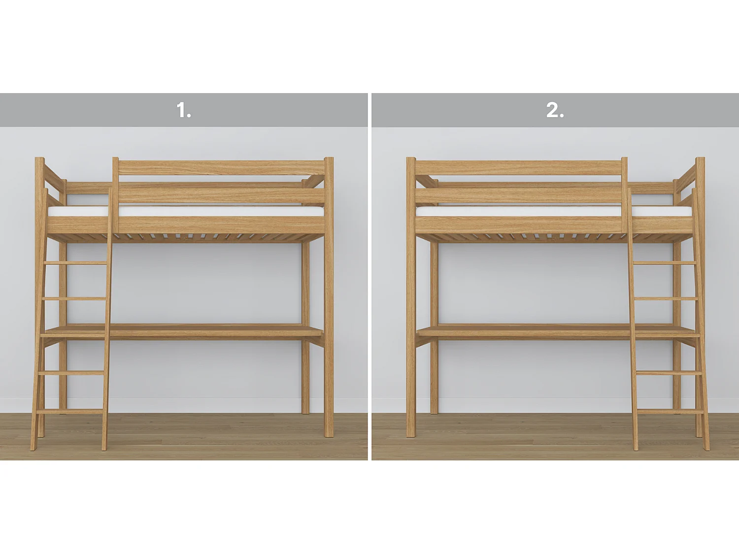 HOCHBETT N03 mit Schreibtisch Eiche Natur 90x180