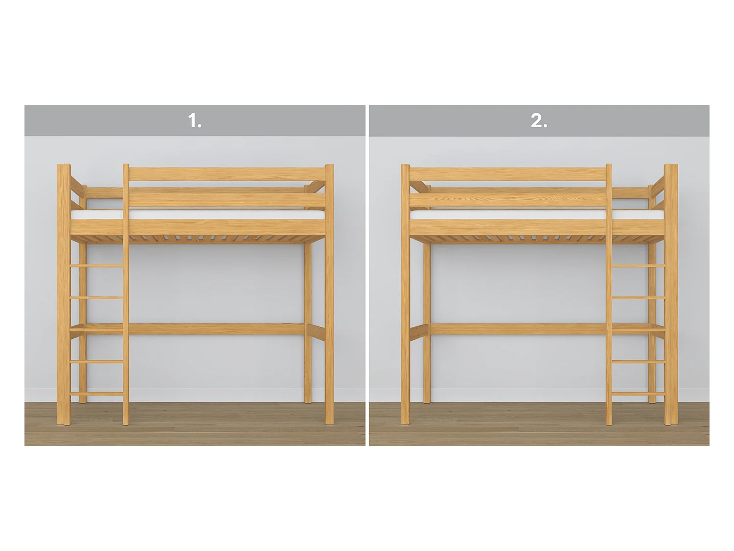 Lit mezzanine en bois N05 Pin Naturel 80x200