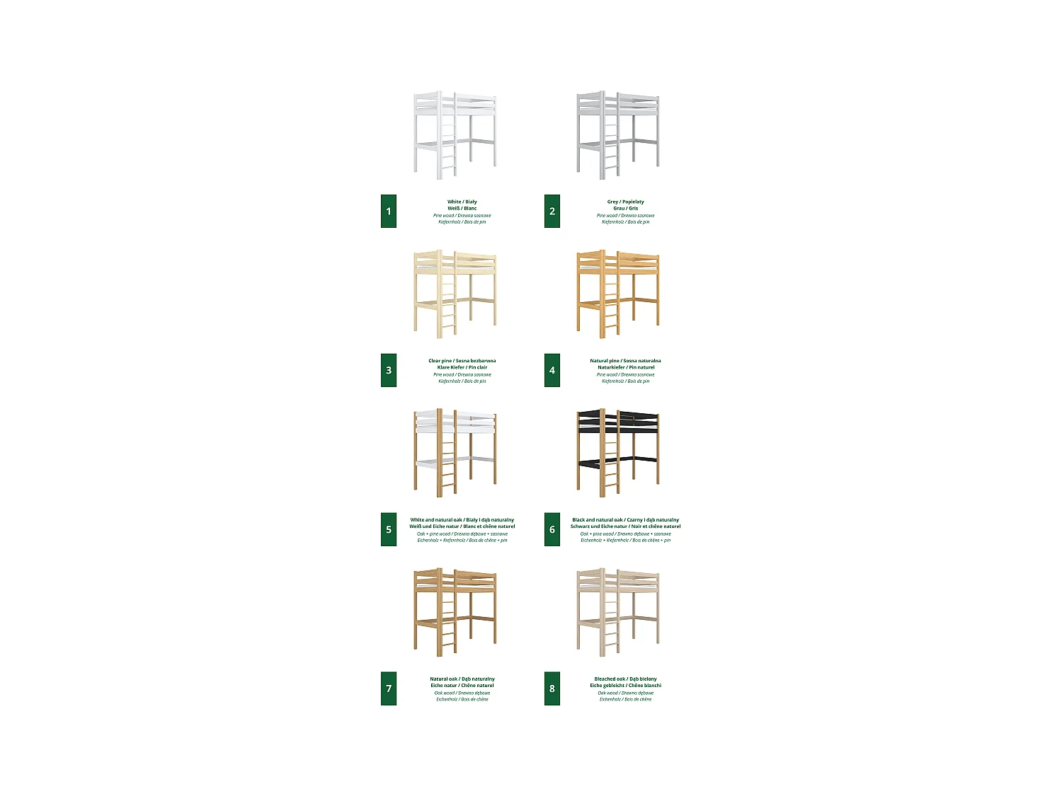 Lit mezzanine en bois N05 Pin Naturel 80x200