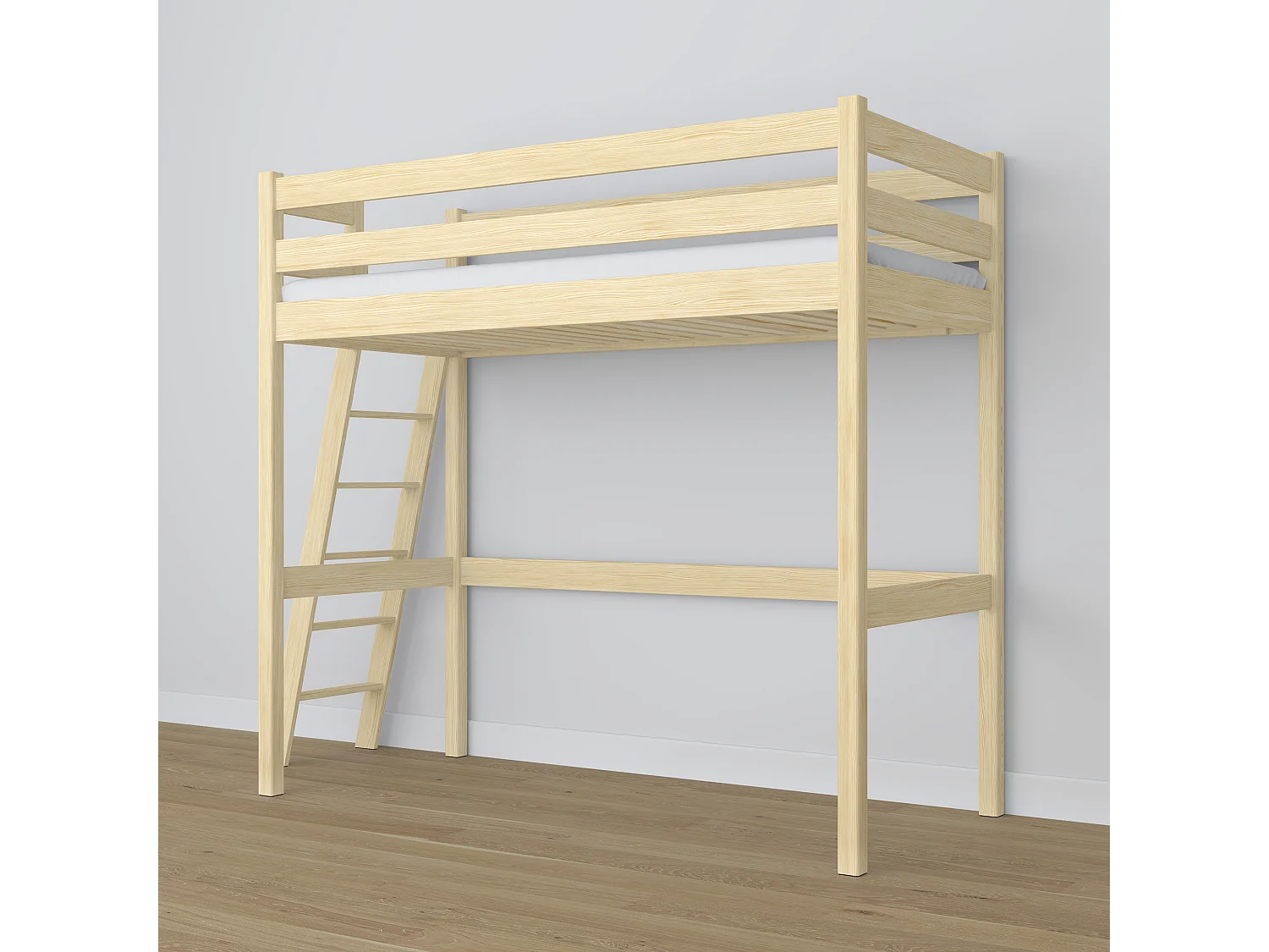 Lit mezzanine en bois N02 Pin Clair 100x180