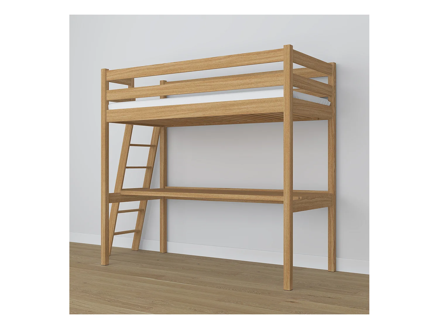 Lit mezzanine en chêne - avec bureau N02 Chêne Naturel 80x200