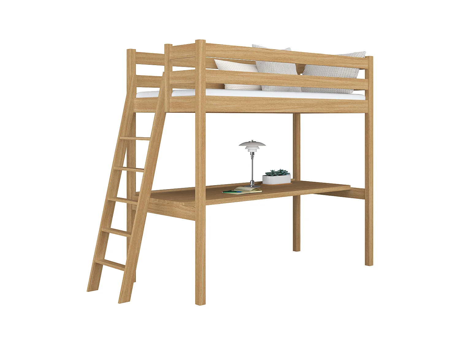 Lit mezzanine en chêne - avec bureau N02 Chêne Naturel 80x200