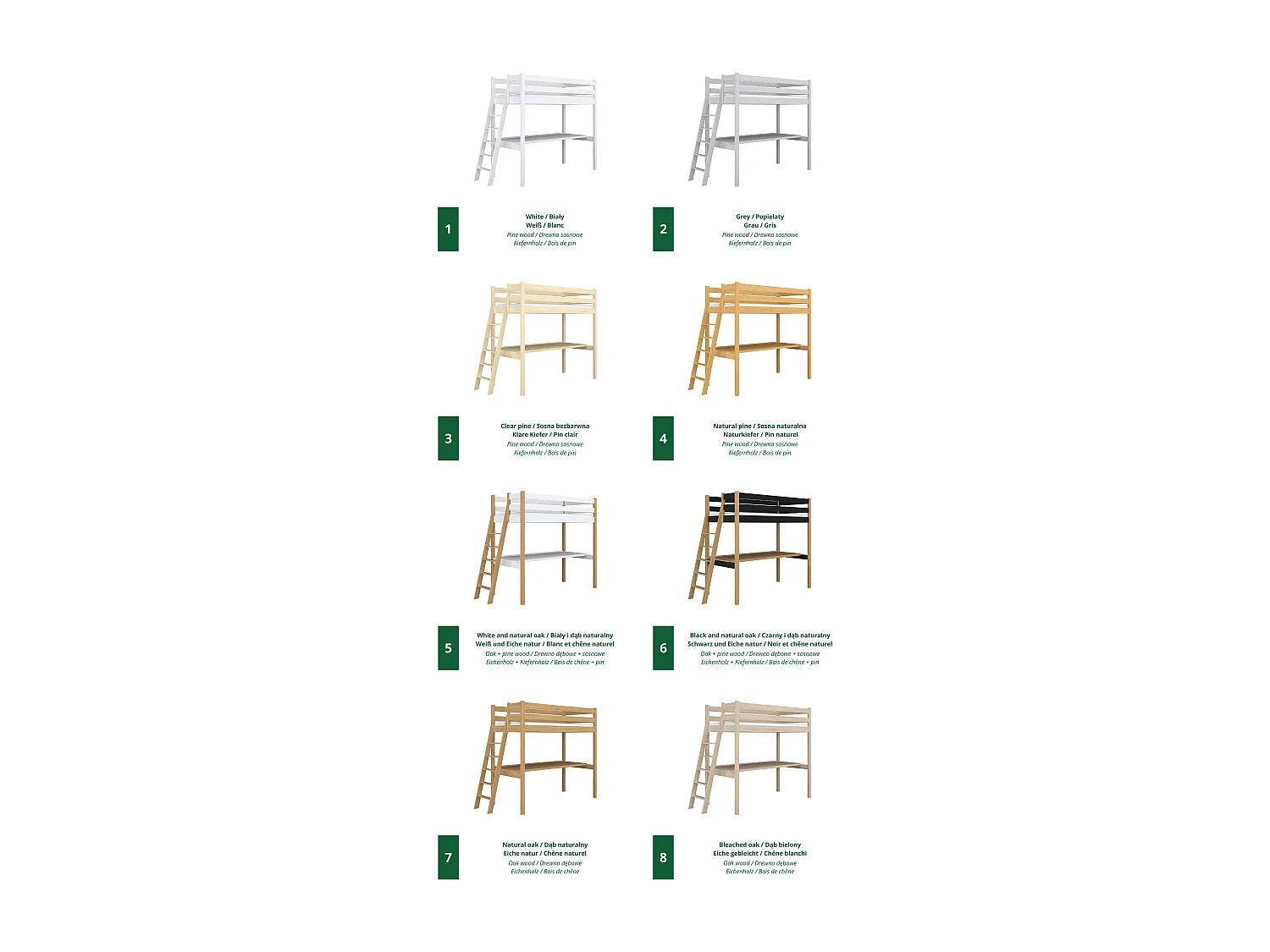 HOCHBETT N02 mit Schreibtisch Weiß 90x180