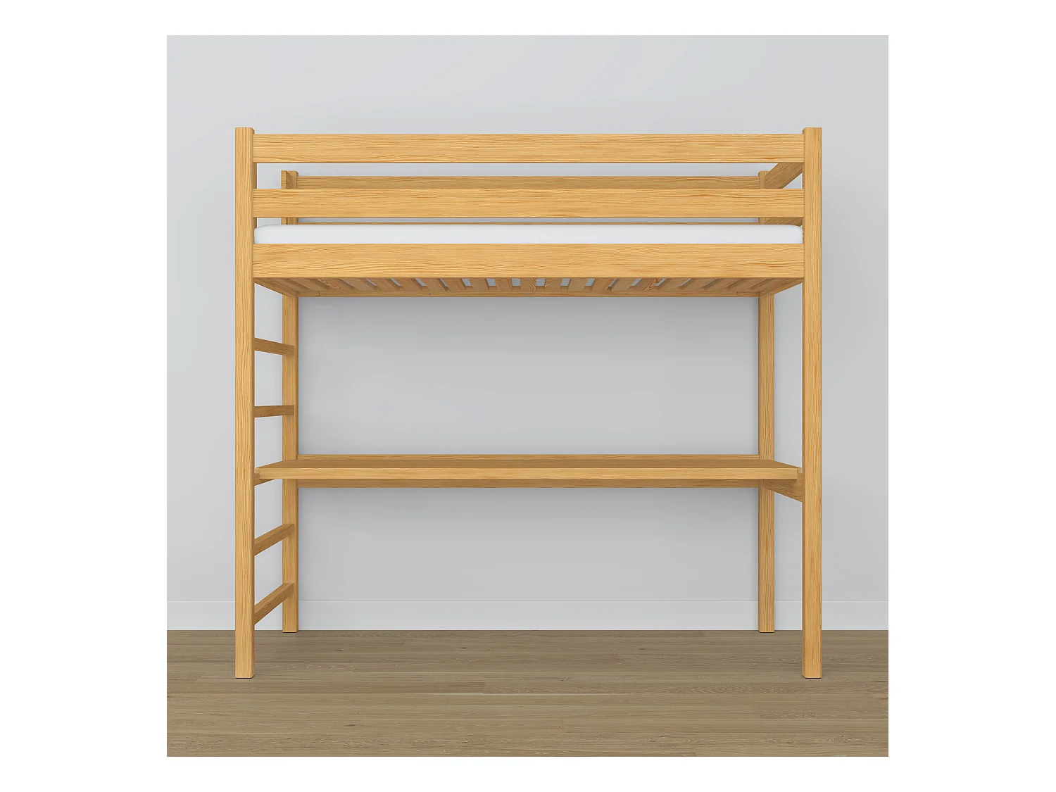 Lit mezzanine en bois - avec bureau N01 Pin Naturel 100x200