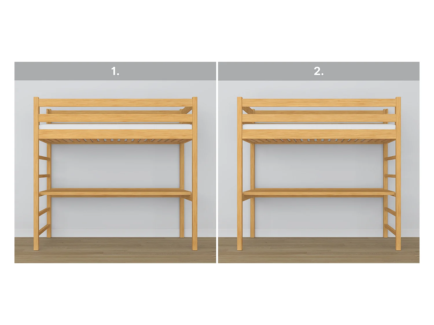 Lit mezzanine en bois - avec bureau N01 Pin Naturel 100x200
