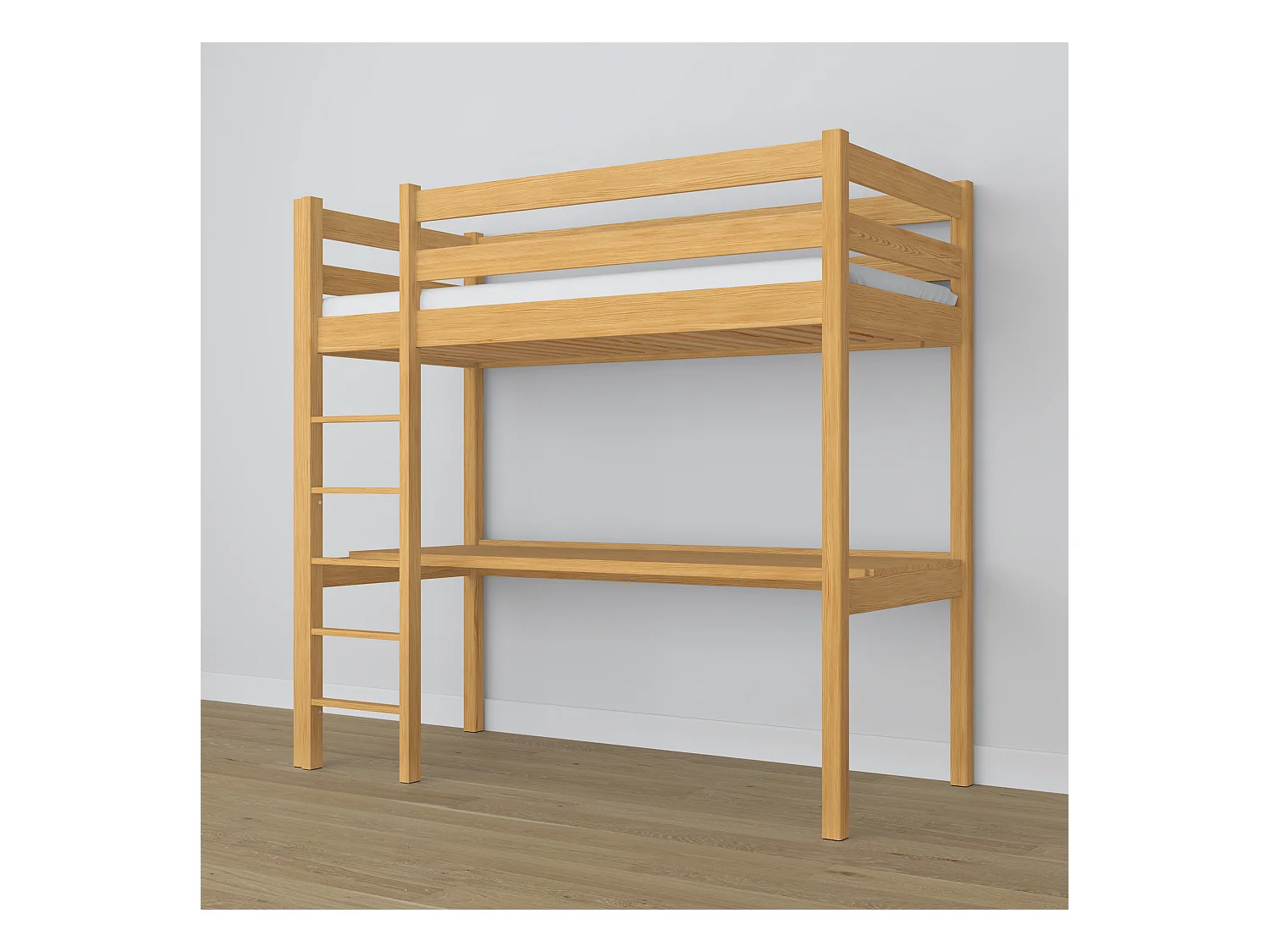 Lit mezzanine en bois - avec bureau N05 Pin Naturel 120x200