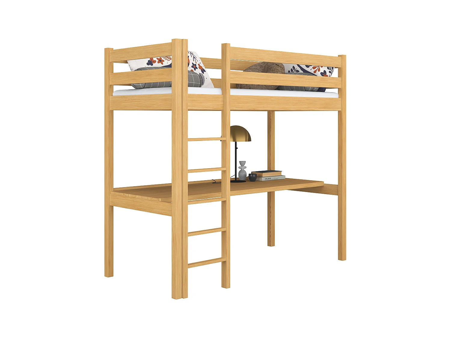 Lit mezzanine en bois - avec bureau N05 Pin Naturel 120x200