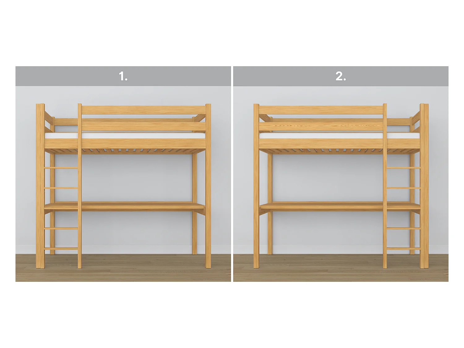 Lit mezzanine en bois - avec bureau N05 Pin Naturel 120x200