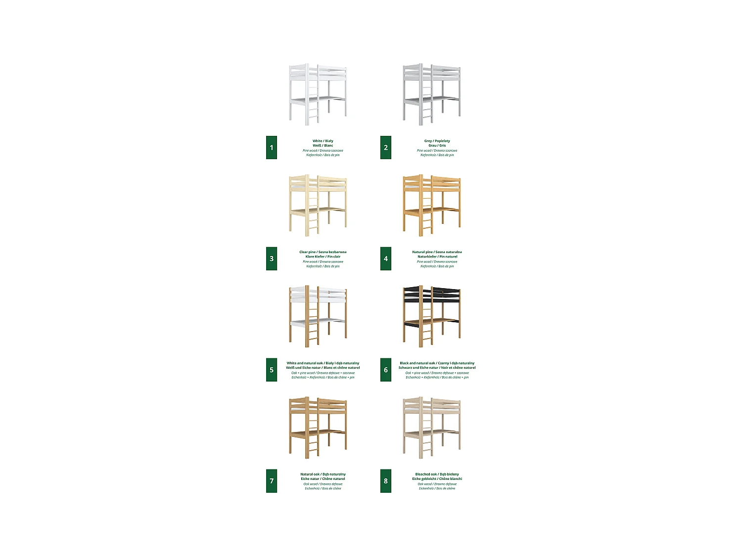 Lit mezzanine en bois - avec bureau N05 Pin Naturel 120x200