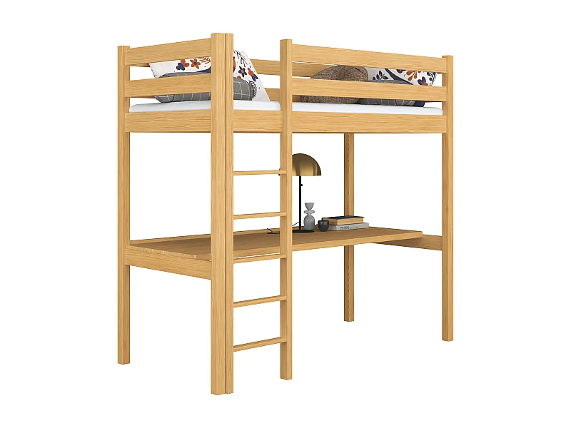 Lit mezzanine en bois - avec bureau N05 Pin Naturel 120x200