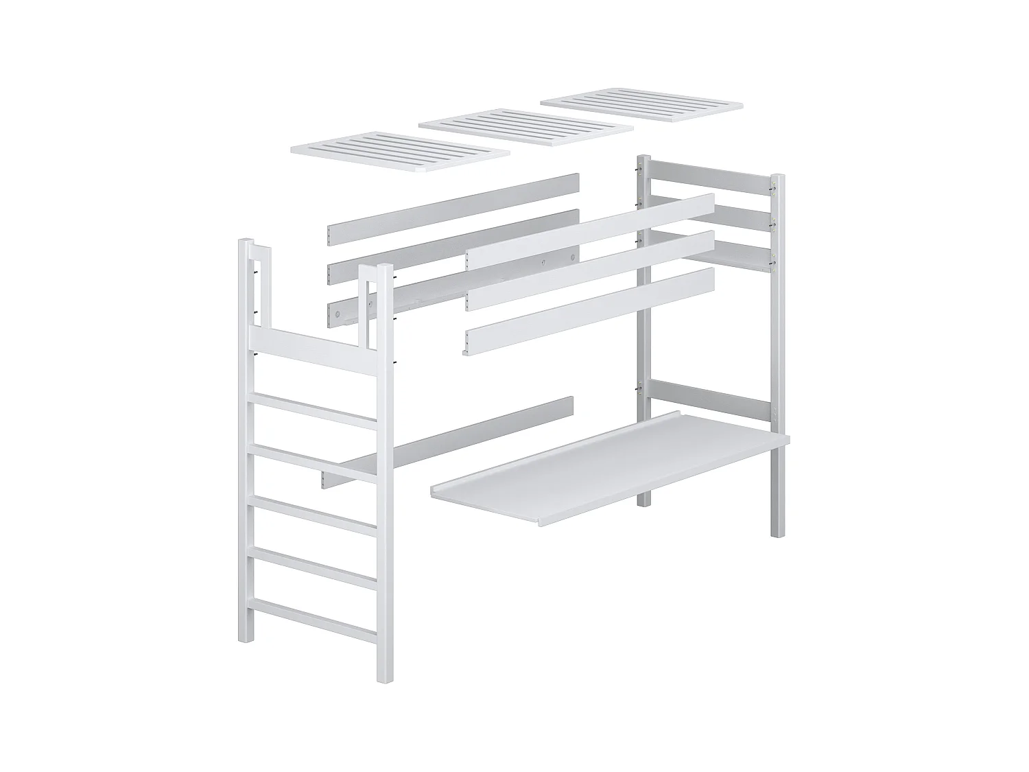 Lit mezzanine en bois - avec bureau N01 Pin Clair 90x200