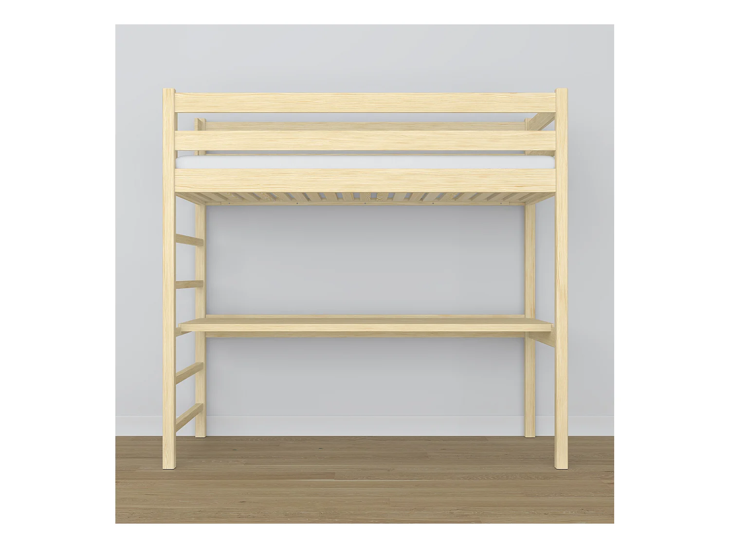 Lit mezzanine en bois - avec bureau N01 Pin Clair 90x200