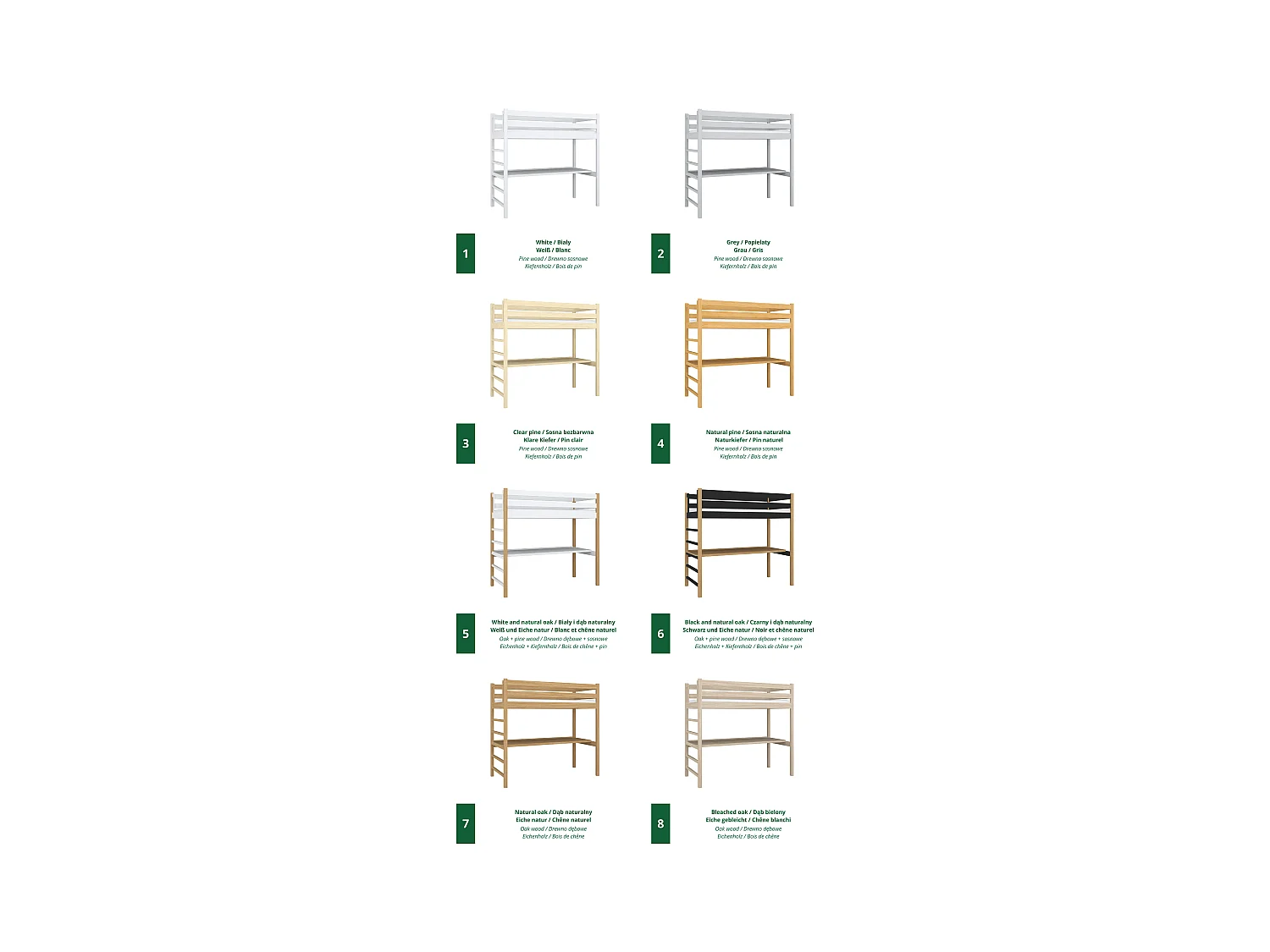 Lit mezzanine en bois - avec bureau N01 Pin Clair 90x200