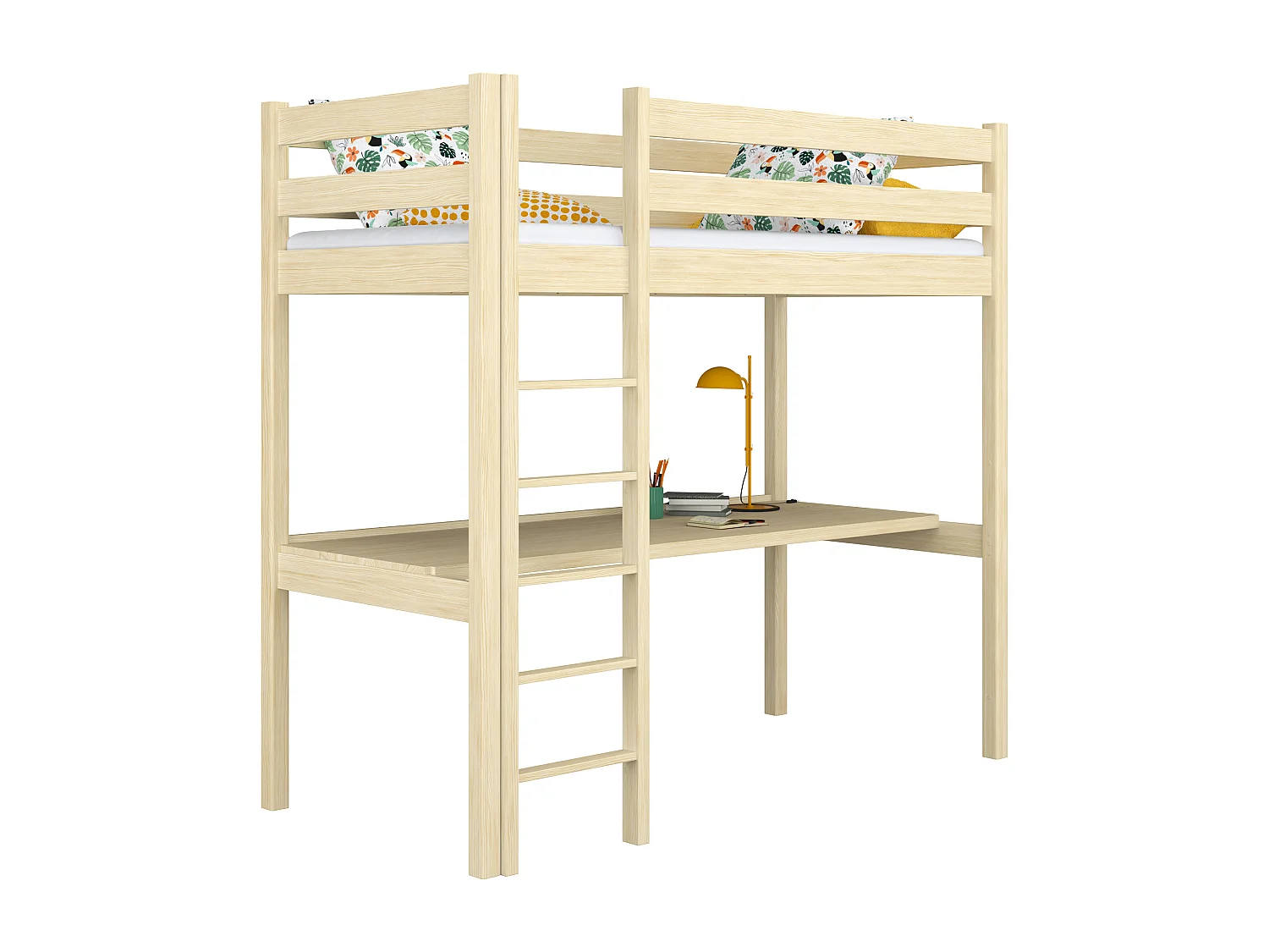 HOCHBETT N05 mit Schreibtisch Klare Kiefer 80x180