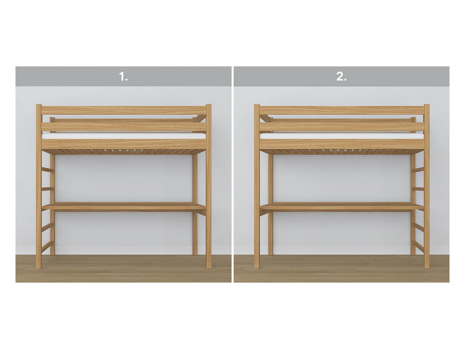 Lit mezzanine en chêne - avec bureau N01 Chêne Naturel 100x190