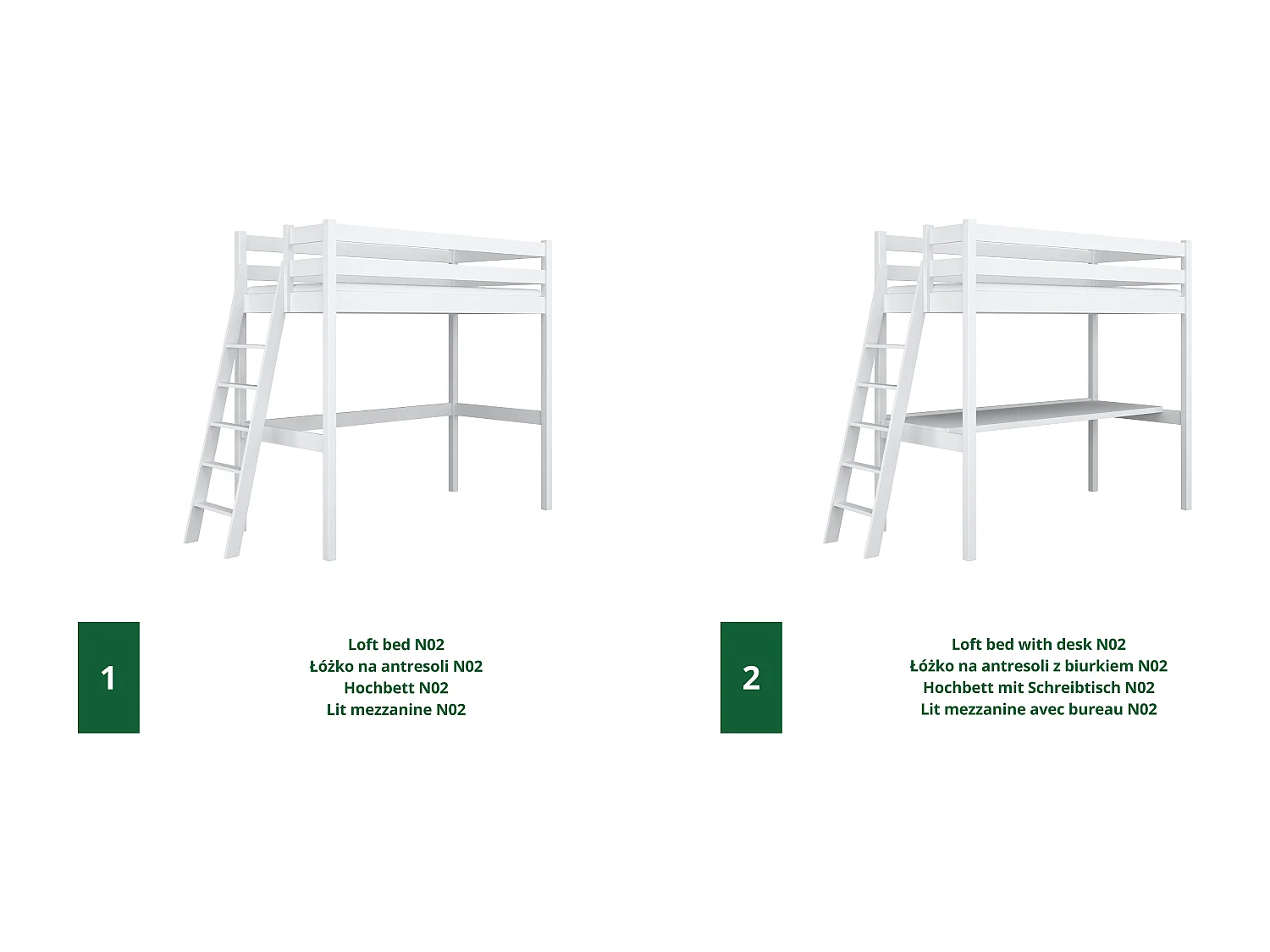 Lit mezzanine en bois N02 Blanc 100x190